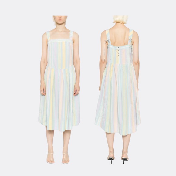 Free People Primavera Stripe Cotton Midi Dress NWT Women's M Pastel Purple - Picture 1 of 6